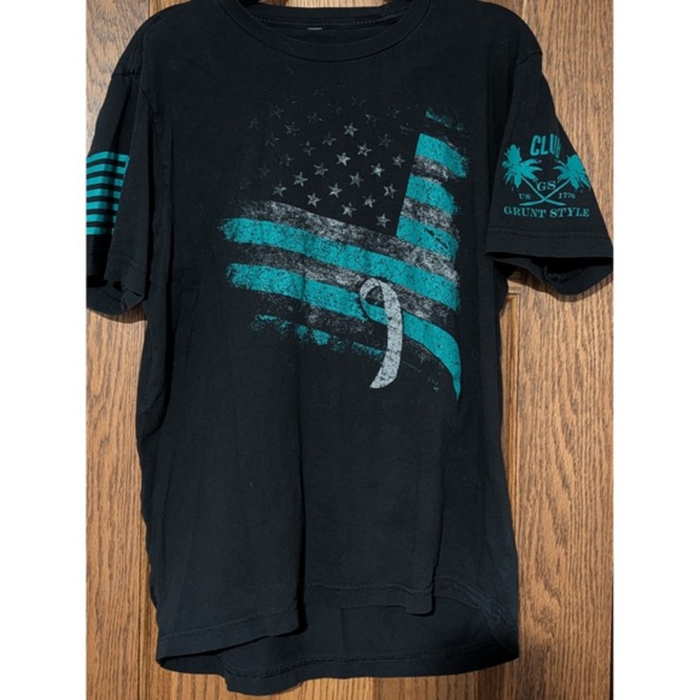 Grunt Style Patriotic Flag T Shirt Teal USA Mens Womens Large‎